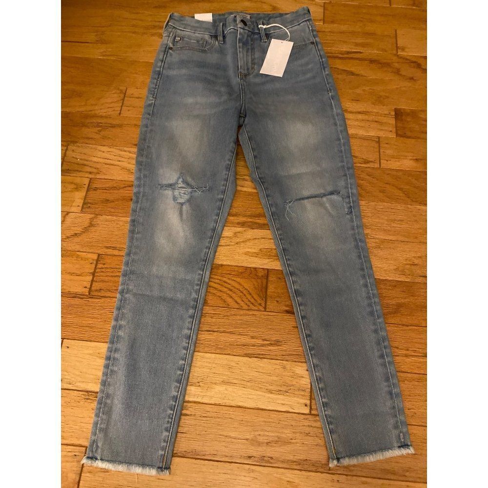 NWT Dear John, women's Olivia High Rise Super Skinny, light, frayed hem jeans 27